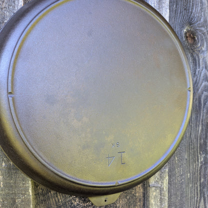 Vintage Lodge # 14 Cast Iron Skillet with Three Notch Heat Ring