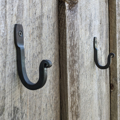 Set of Six Hand Forged Hooks with Scrolled Ends. Vintage/Antique Wrought Iron Look