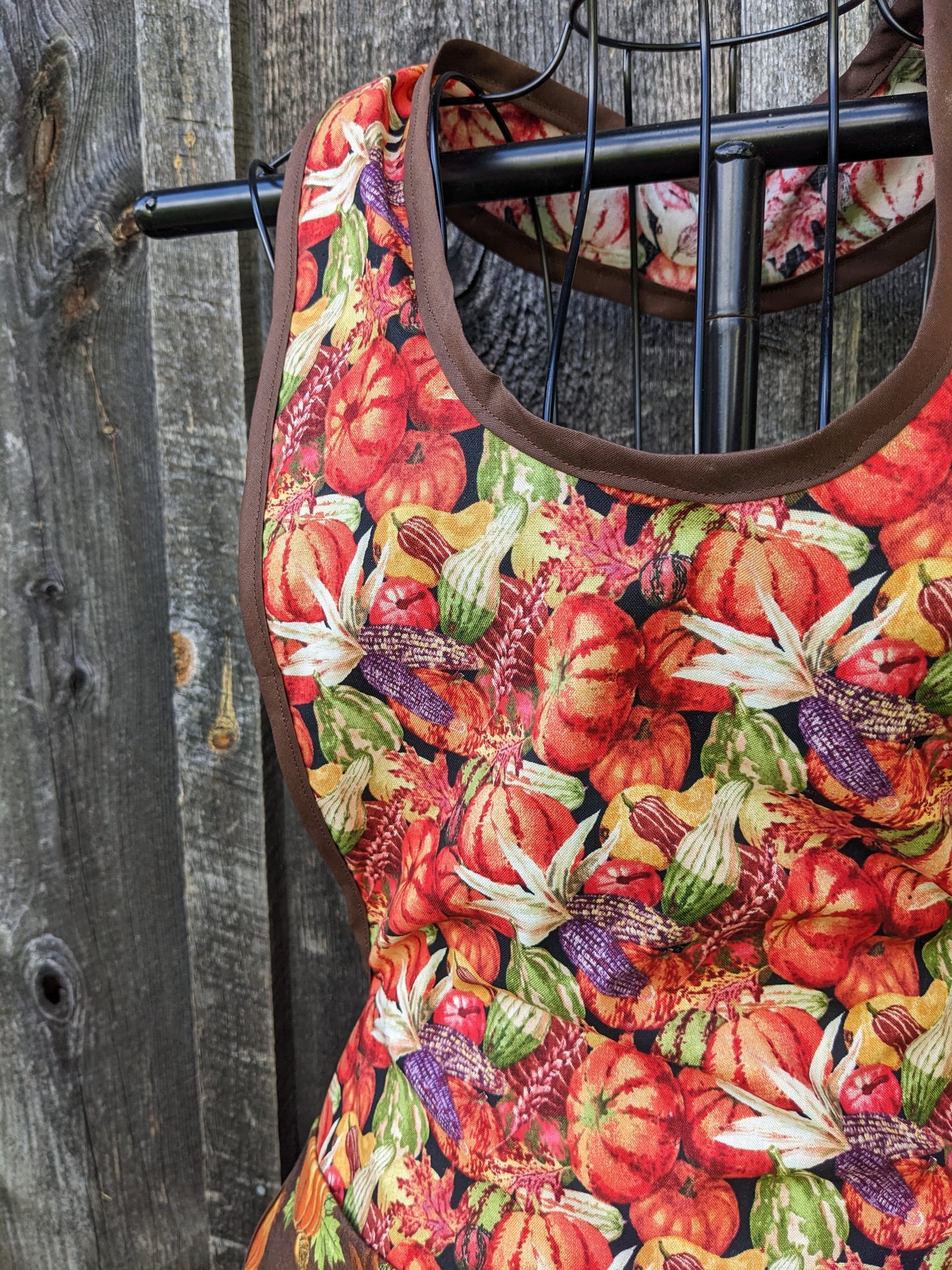 Bountiful Harvest Handmade Apron with Pumpkins, Gourds and Corn