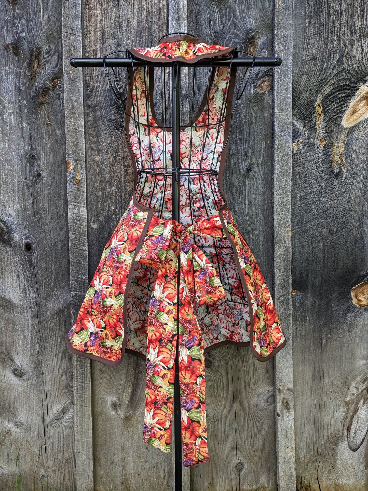 Bountiful Harvest Handmade Apron with Pumpkins, Gourds and Corn