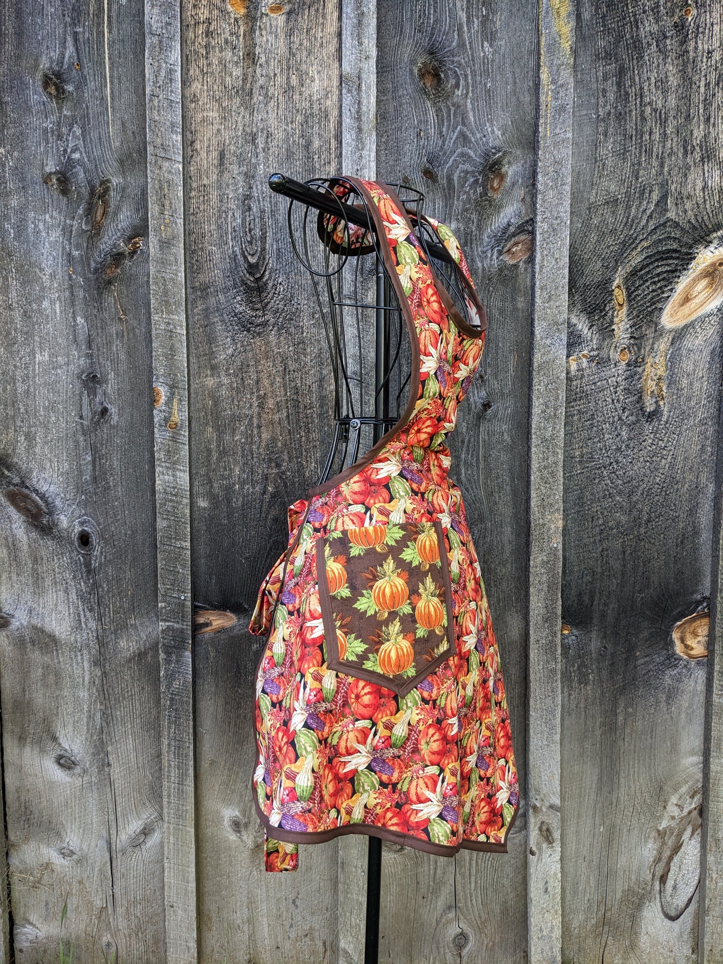 Bountiful Harvest Handmade Apron with Pumpkins, Gourds and Corn