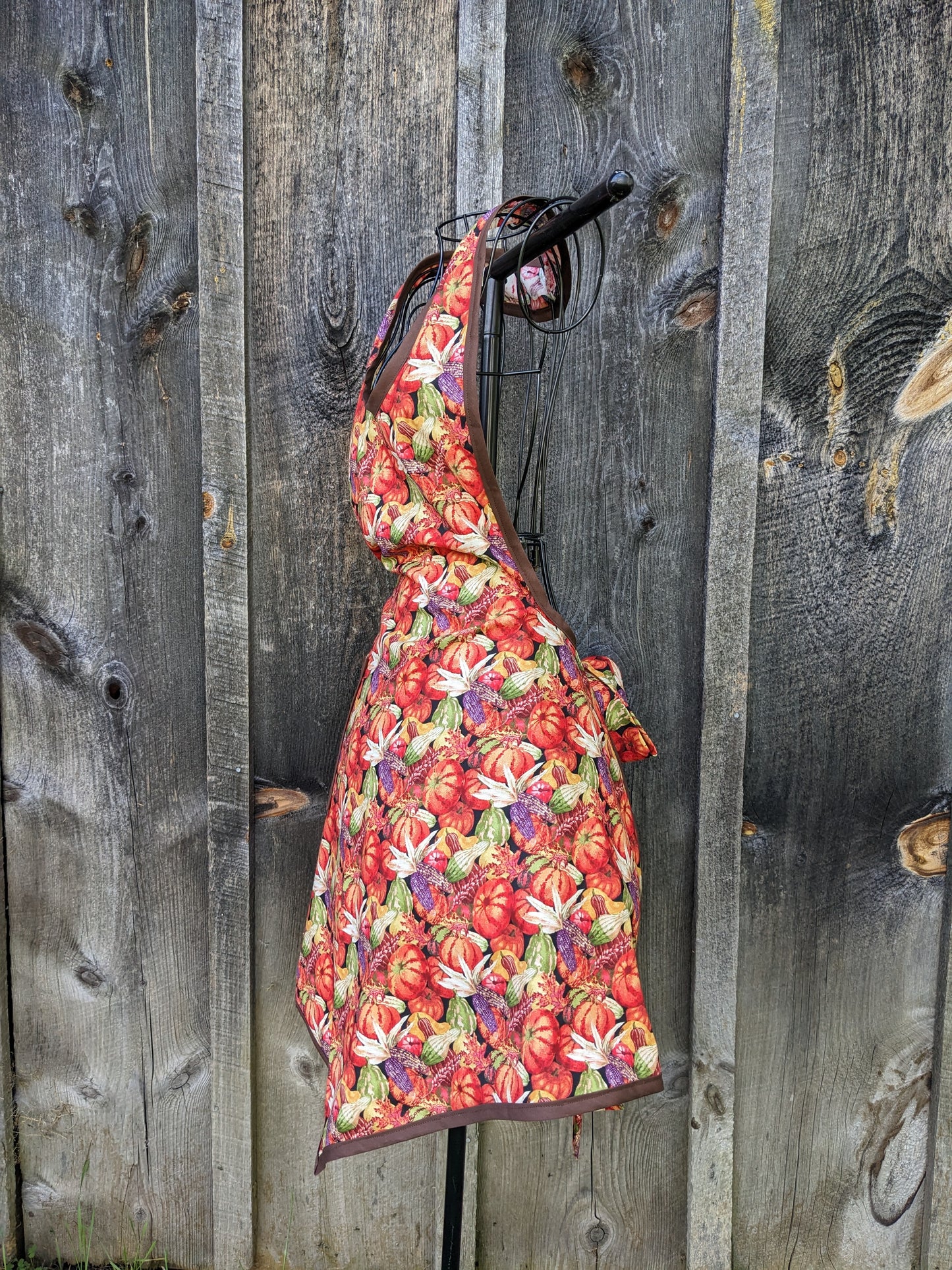 Bountiful Harvest Handmade Apron with Pumpkins, Gourds and Corn