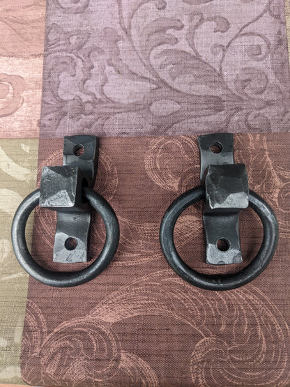 Set of Two Small Hand Forged Ring Handles or Door Pulls