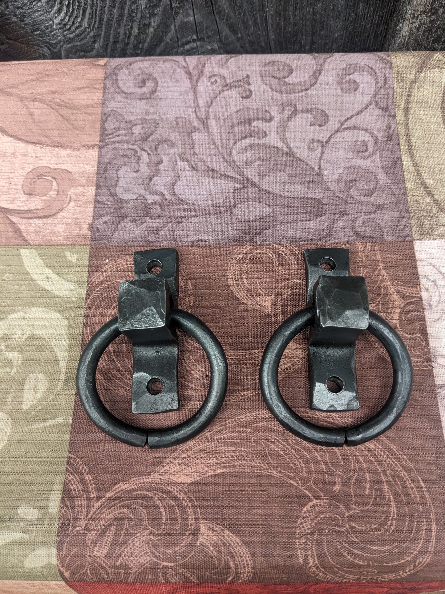Set of Two Small Hand Forged Ring Handles or Door Pulls