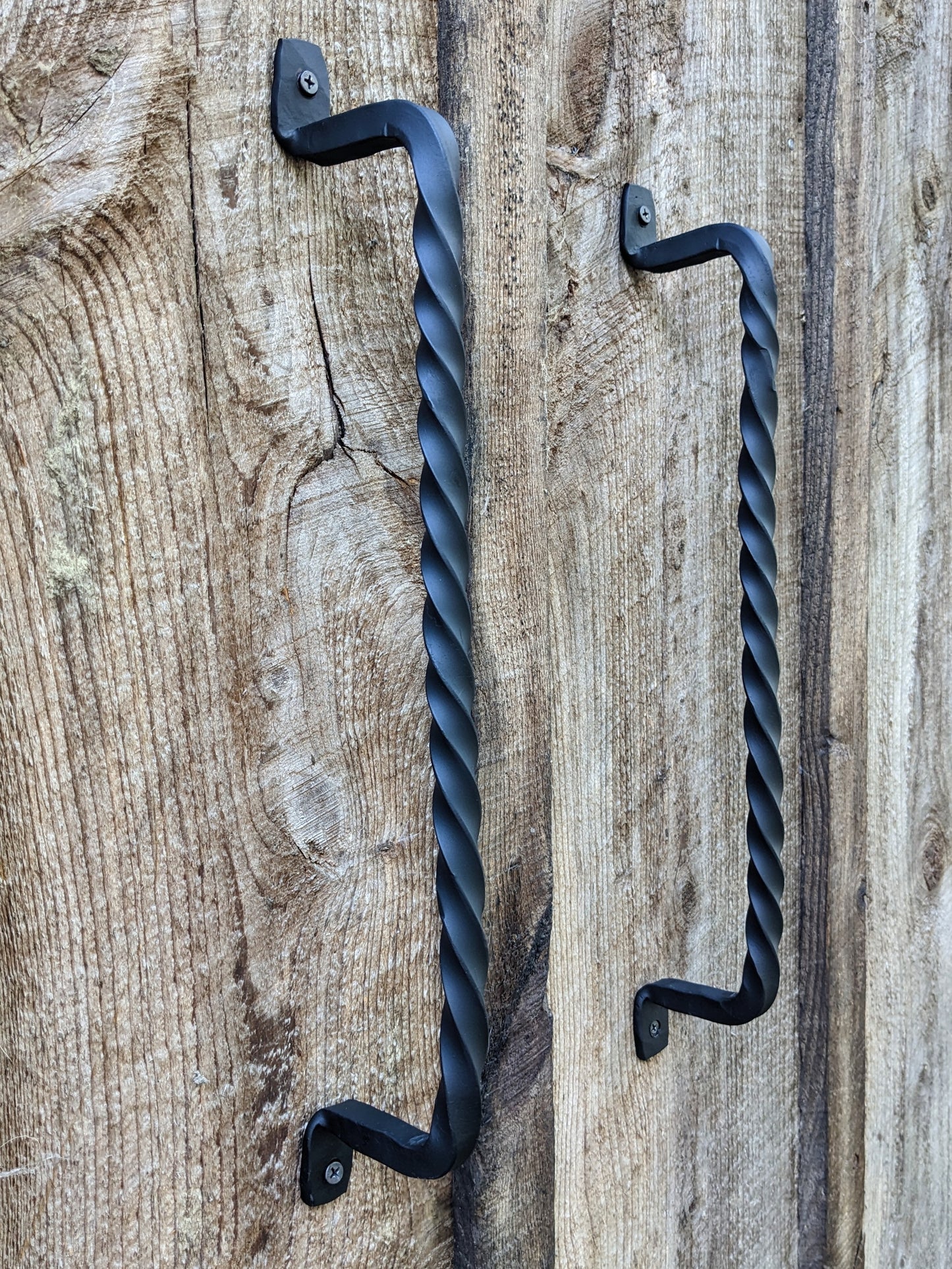Set of 2 Large Twisted Hand Forged Handles, Door Pulls or Grab Bars