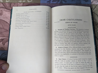 Gear Calculations and Cutting by International Textbook Company of Scranton, PA, 1934