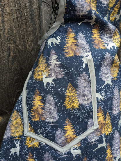 Twilight Winter Forest Vintage Inspired Apron with Silver Reindeer