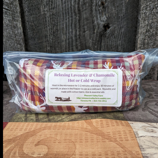 Relaxing Lavender and Chammomile Scented Heating or Cooling Wrap, All-Natural Rice Bag. Reusable and Earth Friendly!