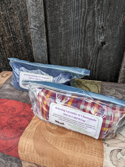 Relaxing Lavender and Chammomile Scented Heating or Cooling Wrap, All-Natural Rice Bag. Reusable and Earth Friendly!