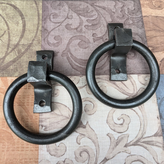 Set of 2 Round Ring Hand Forged Handles, Door Pulls, Door Knockers, Tie Downs