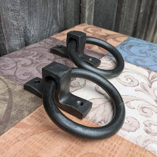 Set of 2 Round Ring Hand Forged Handles, Door Pulls, Door Knockers, Tie Downs