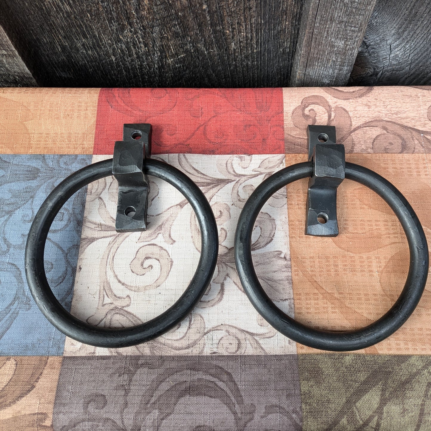 Large Hand Forged Ring Handles- 5" Diameter, Set of 2