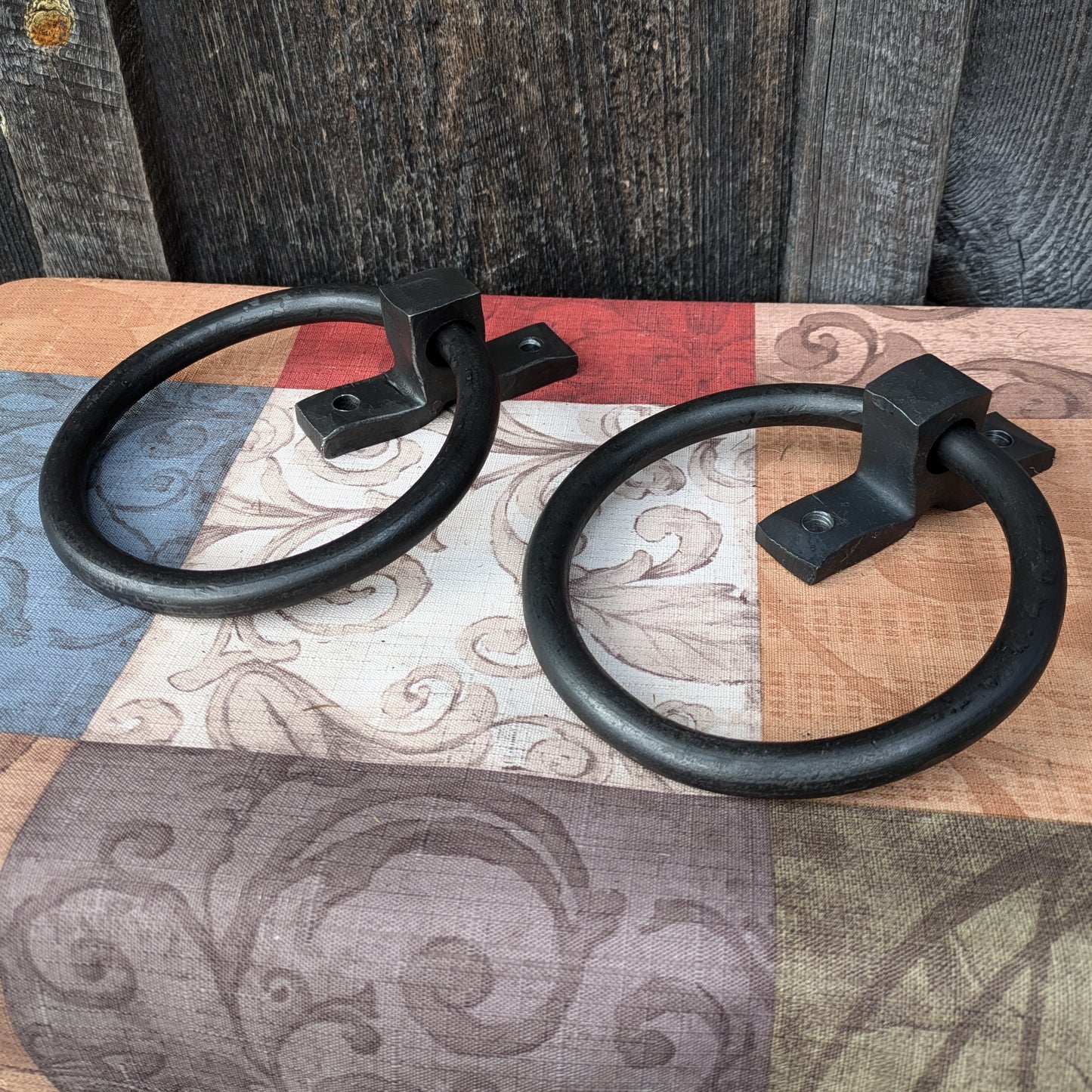 Large Hand Forged Ring Handles- 5" Diameter, Set of 2