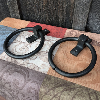 Large Hand Forged Ring Handles- 5" Diameter, Set of 2