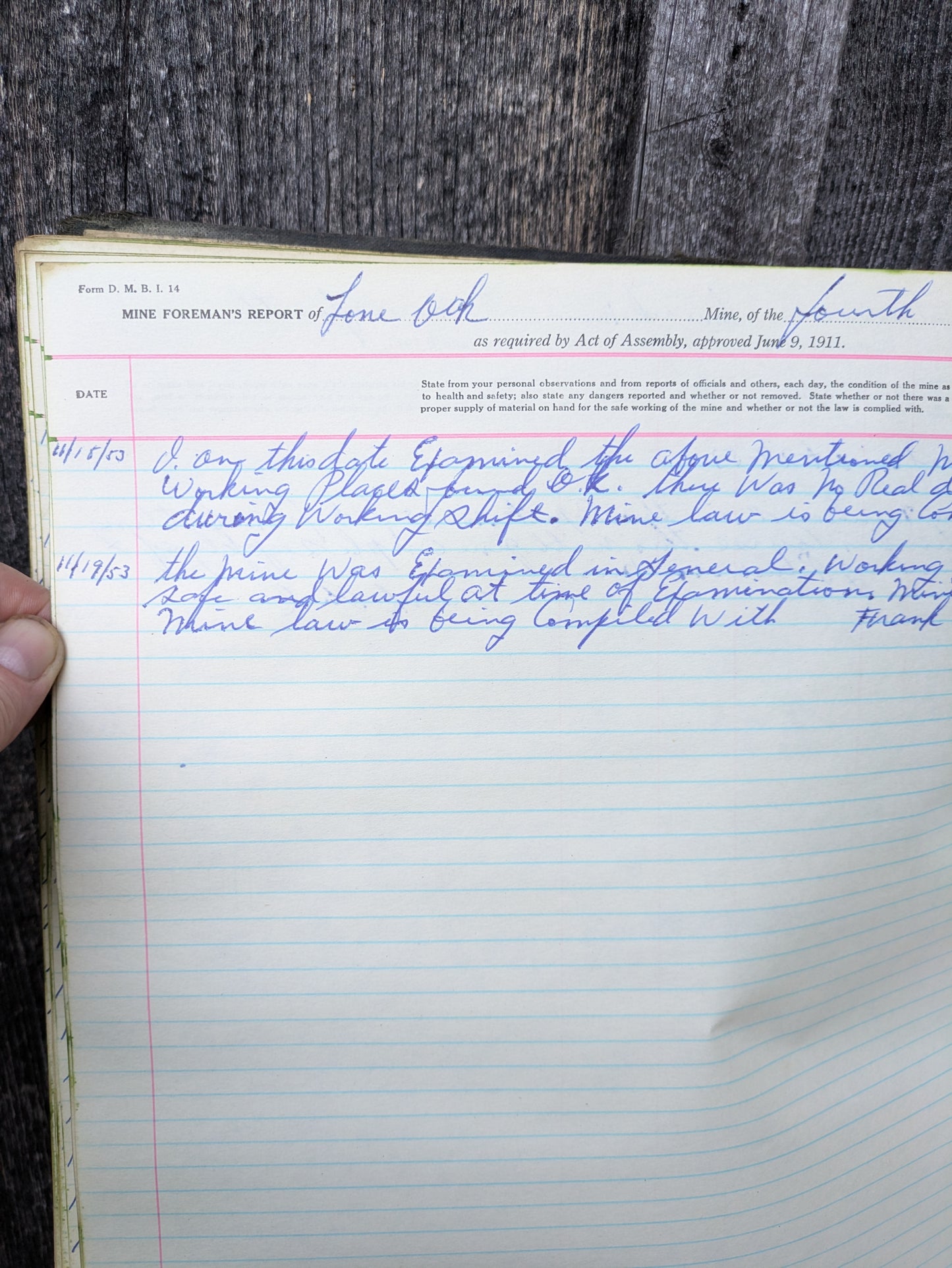 Eshbaugh Brothers Coal Mine Safety Record Book