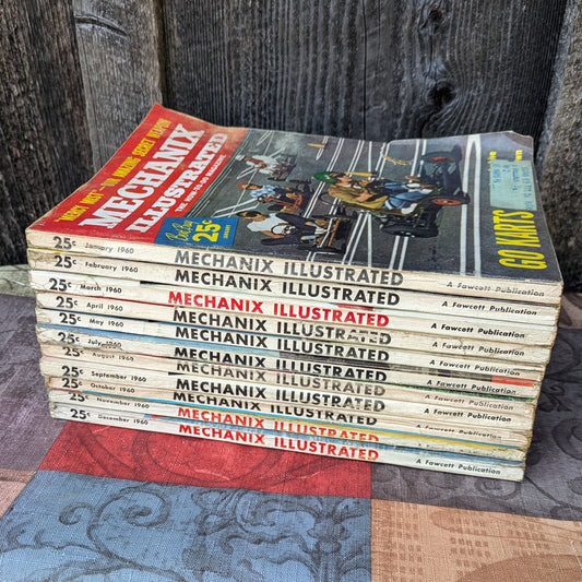 Set of 11 Vintage 1960 Mechanix Illustrated Magazines- Cars, DIY Projects and More