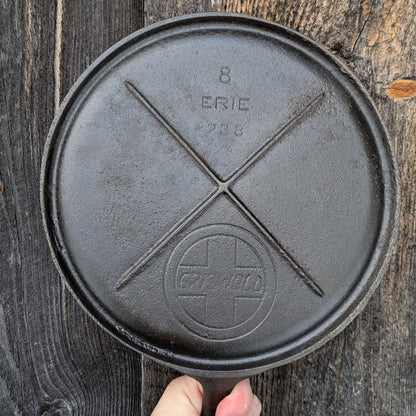 Griswold 738 Slant Erie Logo Cast Iron Skillet Griddle #8 with Handle