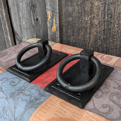 Set of 2 Hand Forged Ring Handles on Sturdy Backplate