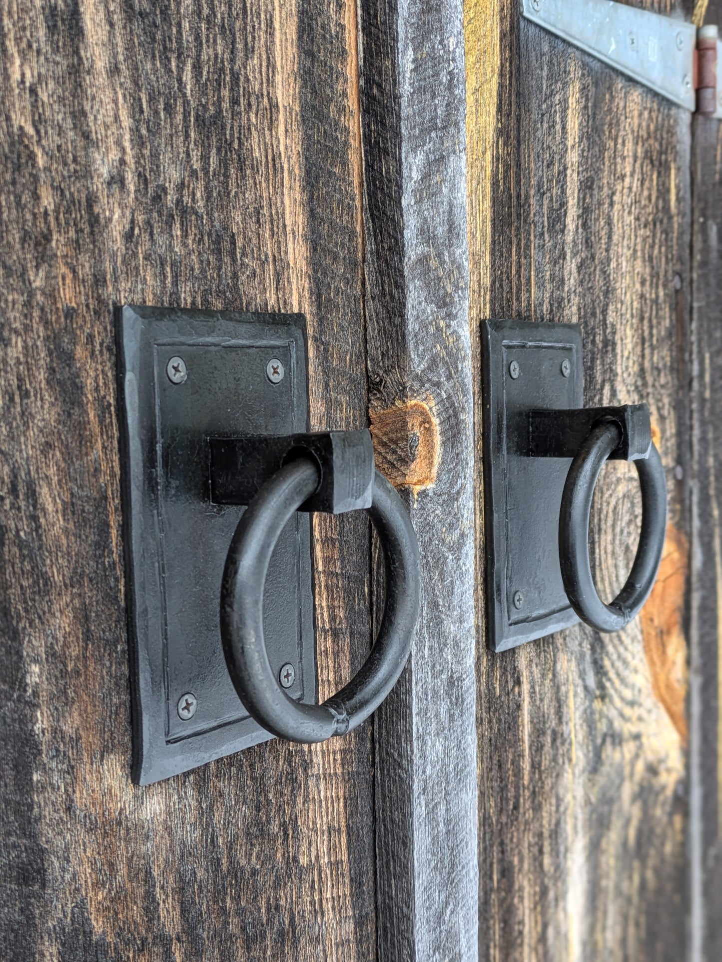 Set of 2 Hand Forged Ring Handles on Sturdy Backplate