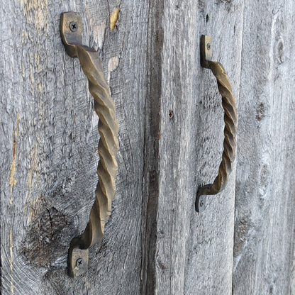 Pair of Curved Twisted Hand Forged Handles with Brass Finish