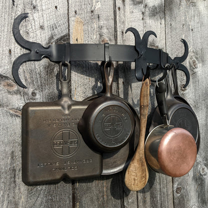 Hand Forged Scroll End Pot Rack with Movable Hooks