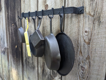 Hand Forged Hammered Finish Wall Mounted Pot Rack- 26"