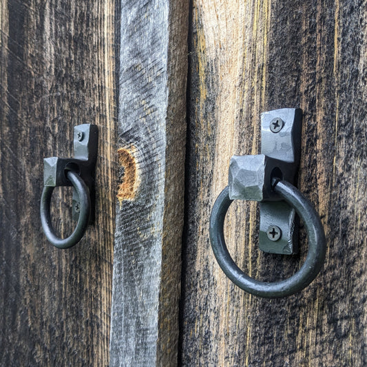 Set of Two Small Hand Forged Ring Handles or Door Pulls