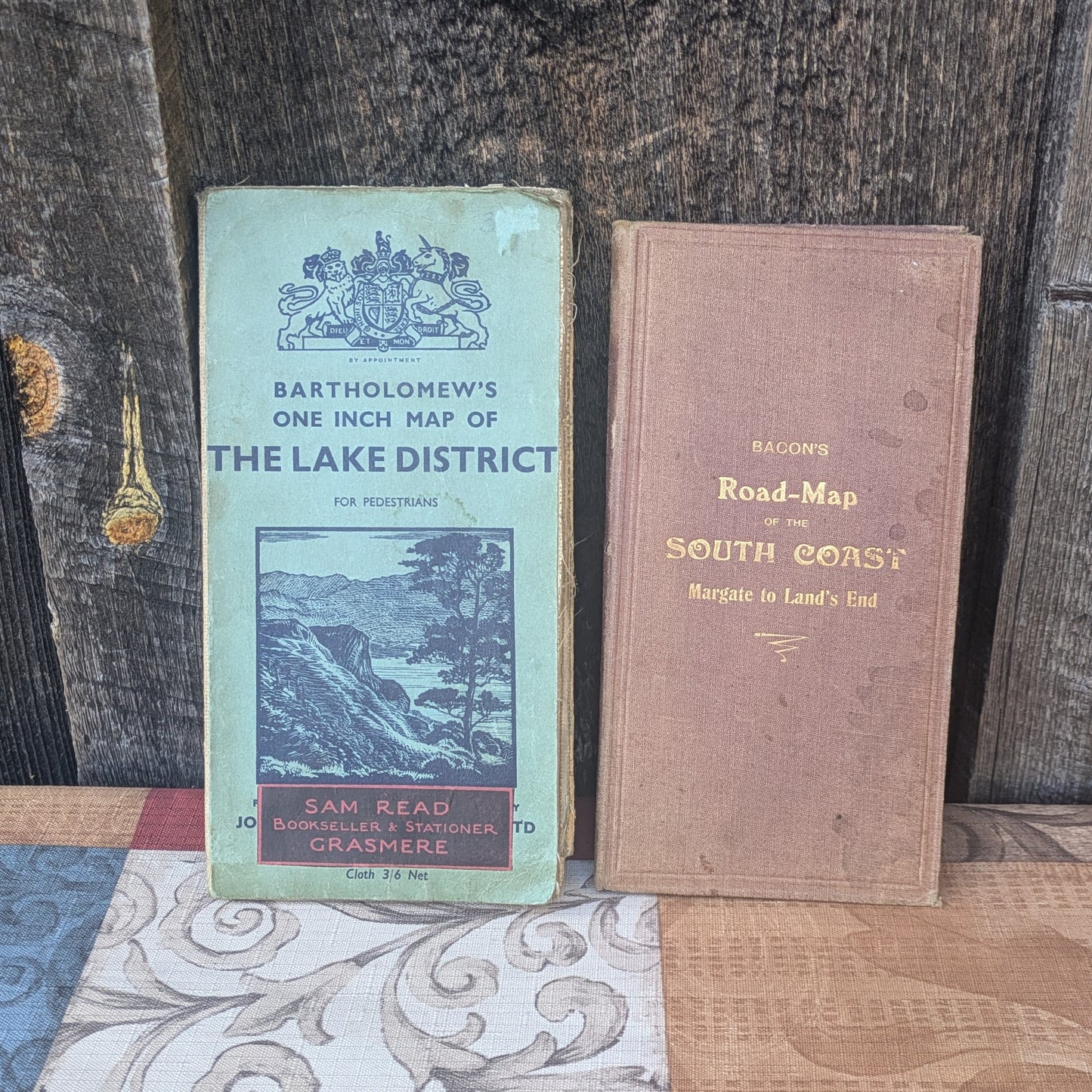 Antique English Maps- Bacon's Road-Map of the South Coast & Bartholomew's Map of the Lake District