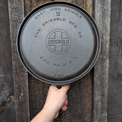 Griswold #9 Cast Iron Round Skillet Griddle, Large Block Logo 609 A