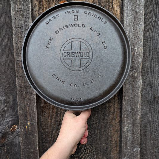 Griswold #9 Cast Iron Round Skillet Griddle, Large Block Logo 609 A