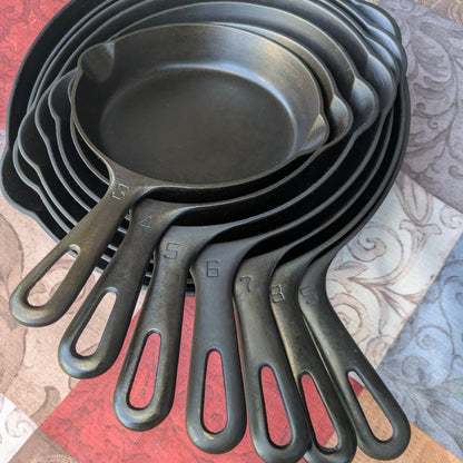 Complete Set Griswold Small Block Groove Handle Cast Iron Skillets- Sizes #3-#9