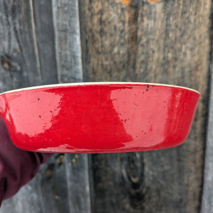 Griswold Flamingo Red and Cream Enamel #5 Cast Iron Skillet with Small Block Logo 724