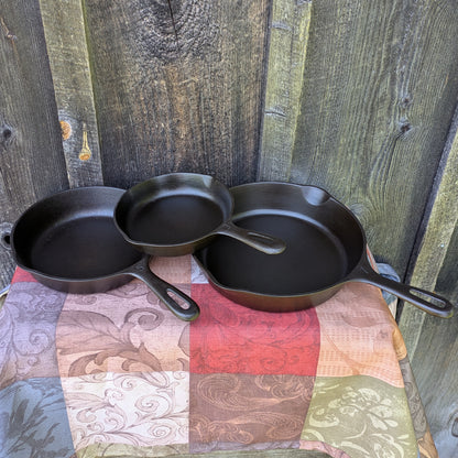 Vintage Unmarked Wagner Ware Cast Iron Skillets Size #3, #5, & #7