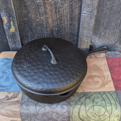 Ugly Hammered #8 Cast Iron Deep Skillet or Chicken Fryer with Lid