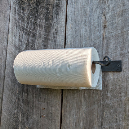 Hand Forged Paper Towel Holder with Hammer Finish Backplate