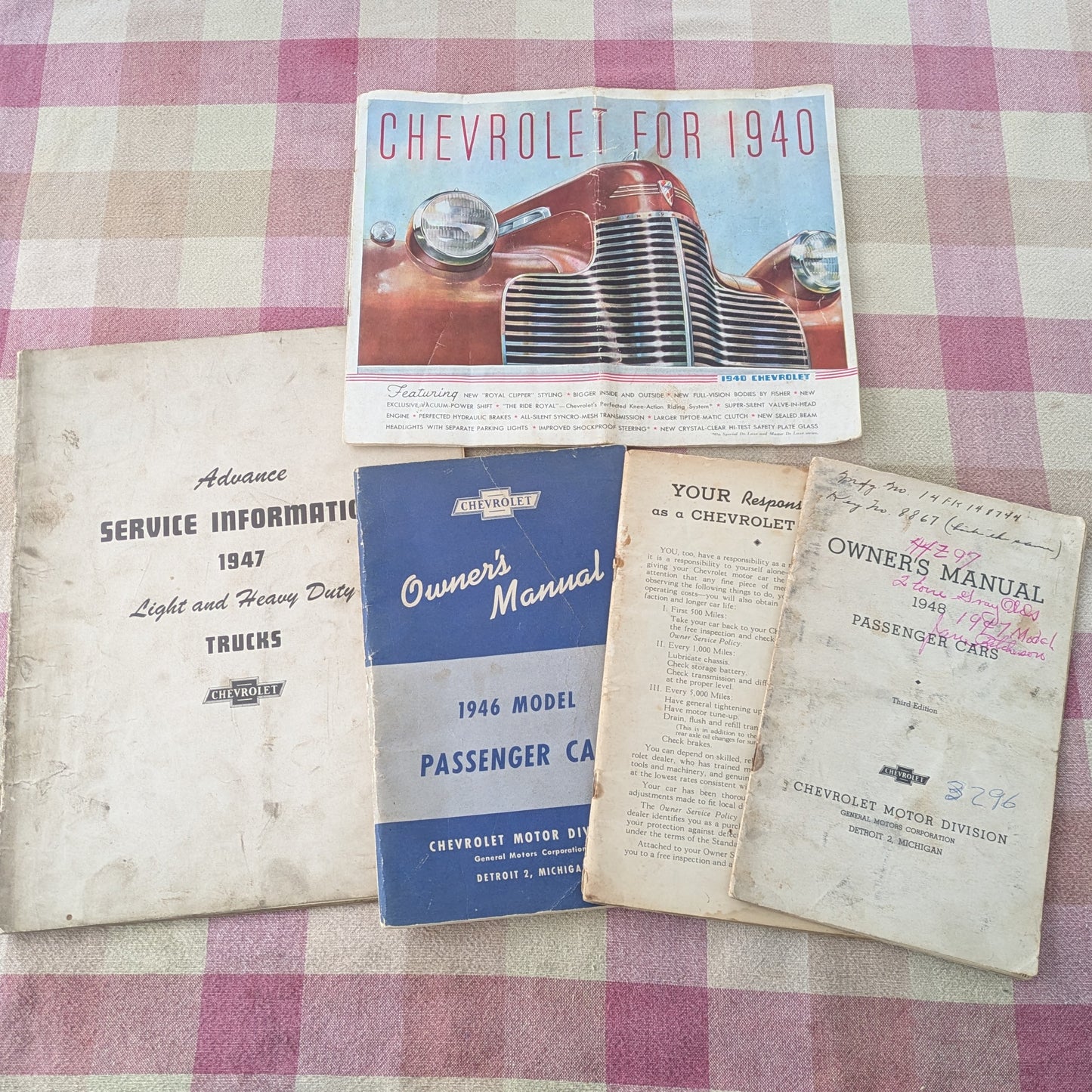 1940s Chevrolet Passenger Car Manuals, 1947 Service Information for Trucks and 1940s Car Preview Advertising.