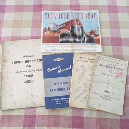 1940s Chevrolet Passenger Car Manuals, 1947 Service Information for Trucks and 1940s Car Preview Advertising.