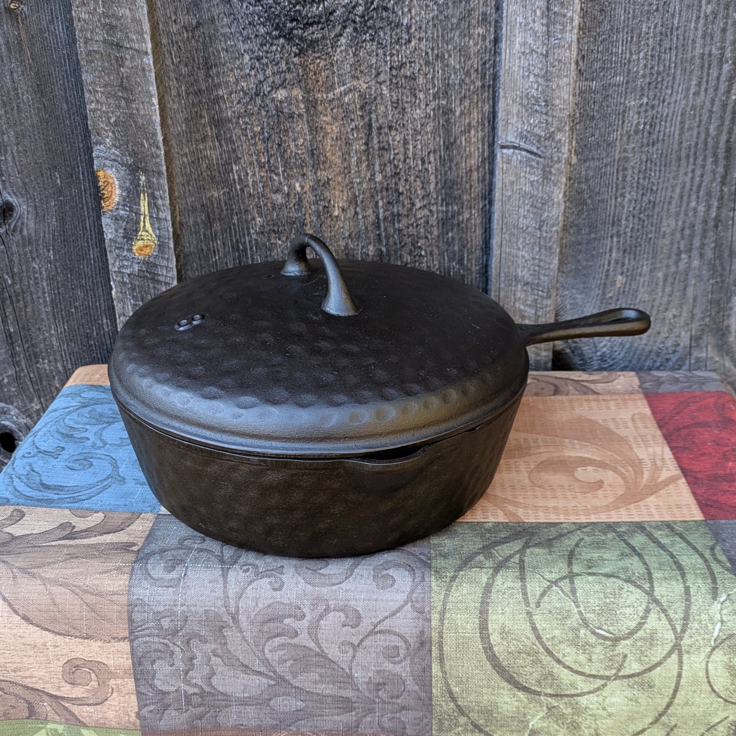 Ugly Hammered #8 Cast Iron Deep Skillet or Chicken Fryer with Lid