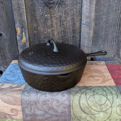 Ugly Hammered #8 Cast Iron Deep Skillet or Chicken Fryer with Lid