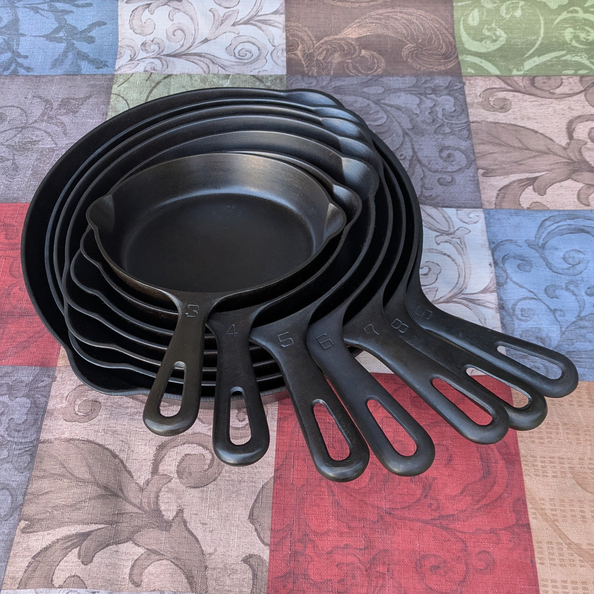 Complete Set Griswold Small Block Groove Handle Cast Iron Skillets- Sizes #3-#9
