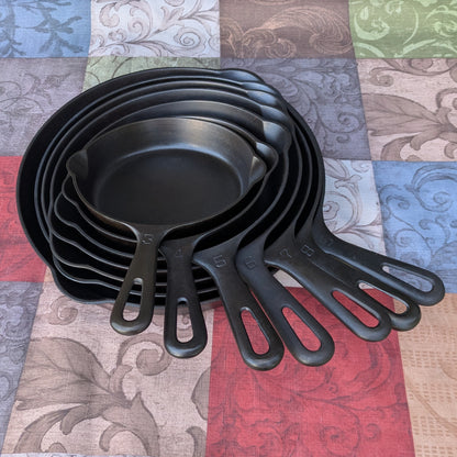 Complete Set Griswold Small Block Groove Handle Cast Iron Skillets- Sizes #3-#9