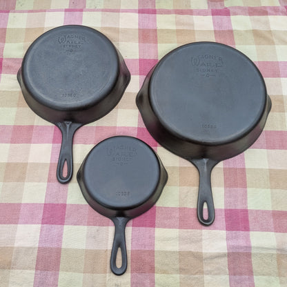 Set of 3 Wagner Ware Cast Iron Skillets, Sizes #3, #6, & #8