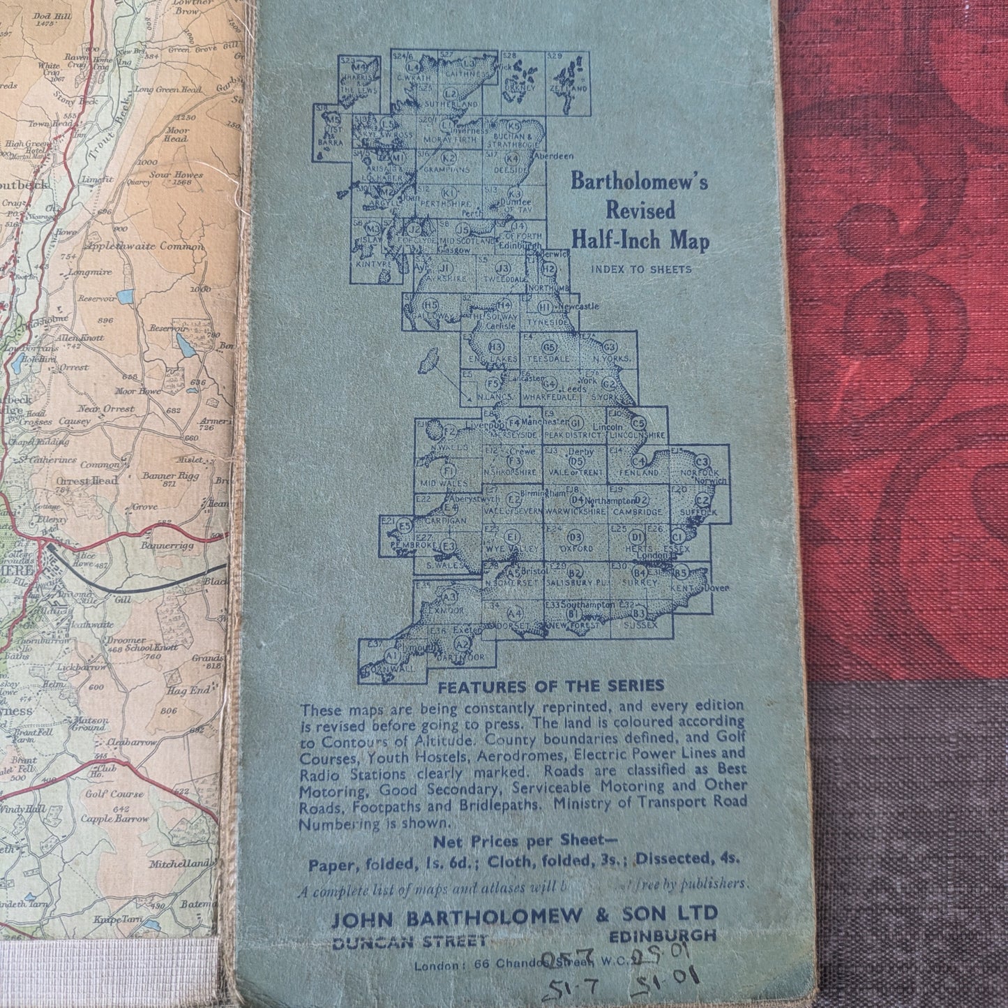 Antique English Maps- Bacon's Road-Map of the South Coast & Bartholomew's Map of the Lake District
