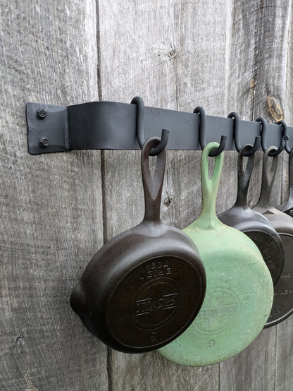 Hand Forged Large Smooth Finish Wall Mounted Pot Rack 48"