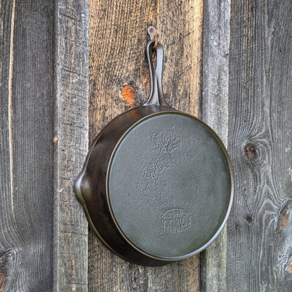 Favorite Piqua Ware #9 Cast Iron Skillet with Smiley logo and Heat Ring