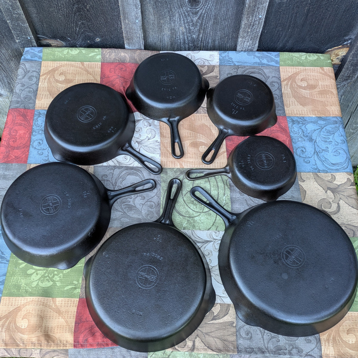Complete Set Griswold Small Block Groove Handle Cast Iron Skillets- Sizes #3-#9