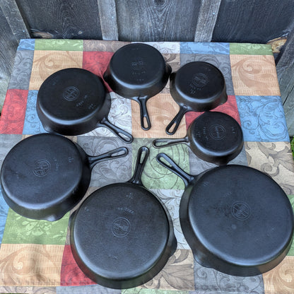 Complete Set Griswold Small Block Groove Handle Cast Iron Skillets- Sizes #3-#9