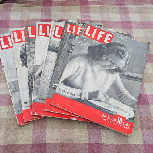 7 Vintage Life Magazines, April - September 1946