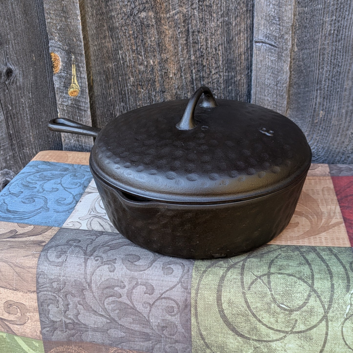 Ugly Hammered #8 Cast Iron Deep Skillet or Chicken Fryer with Lid