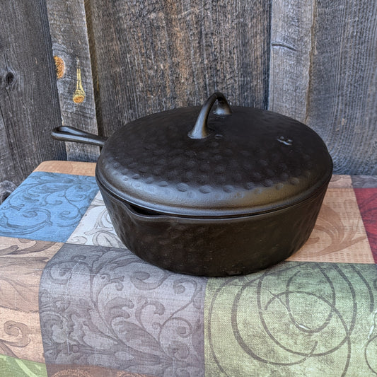 Ugly Hammered #8 Cast Iron Deep Skillet or Chicken Fryer with Lid